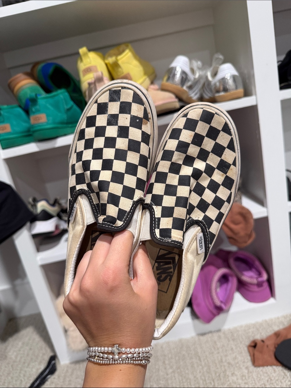 Women’s platform Checkerboard Slip-On Vans  - Black & Cream